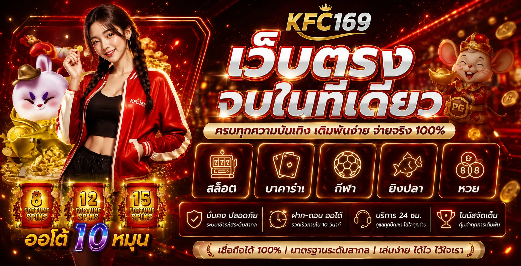 แบนเนอร์ KFC169 รวมสล็อต คาสิโน กีฬา และเกมออนไลน์